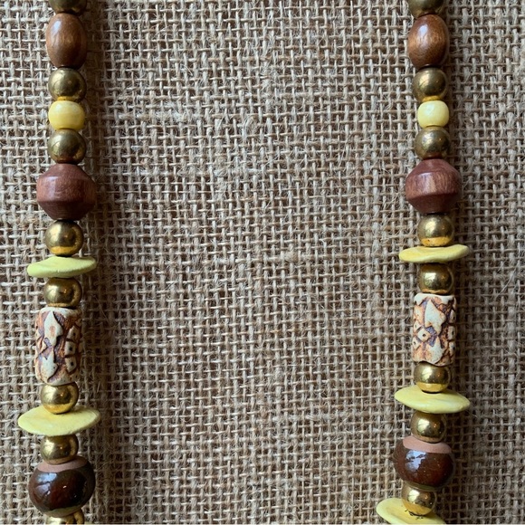 Tribal Boho Necklace Wood Ceramic African Ethnic Brass Painted Porcelain Bead 26 - Picture 8 of 16